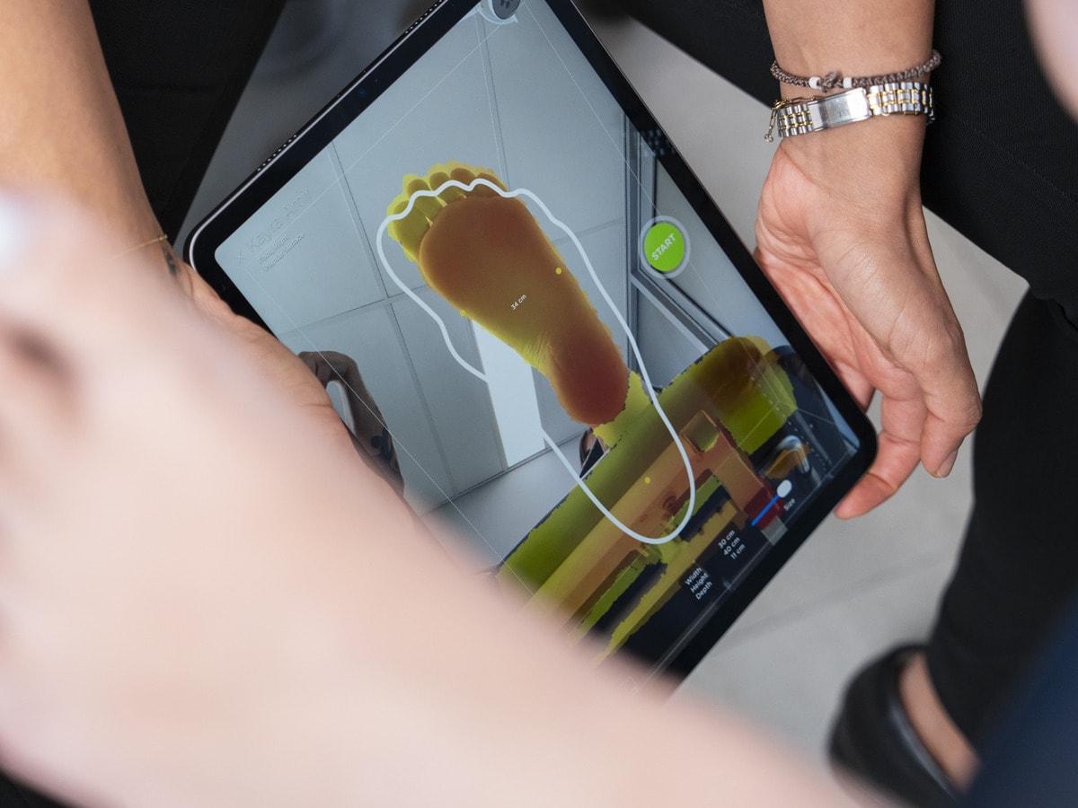 A 3D scan of a patient’s foot on a tablet at Manly Foot Clinic
