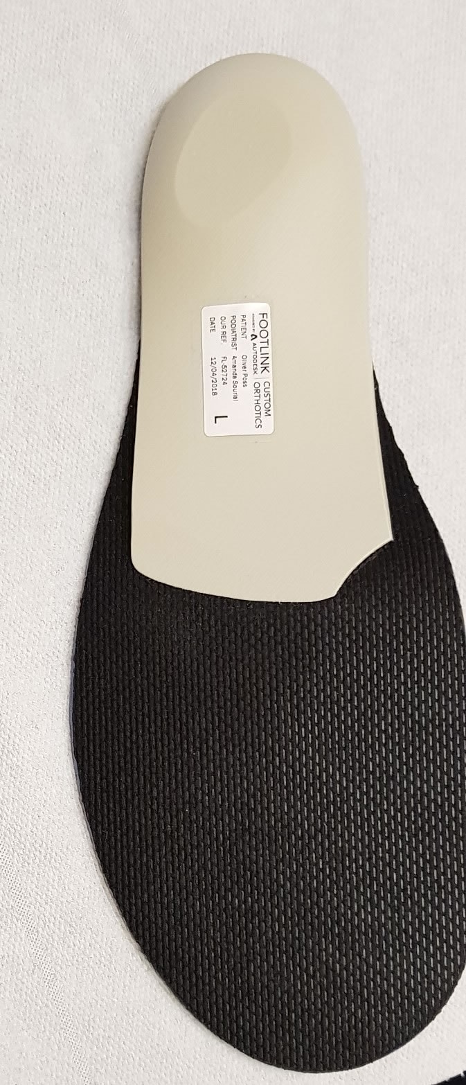 Custom orthotic, underside view
